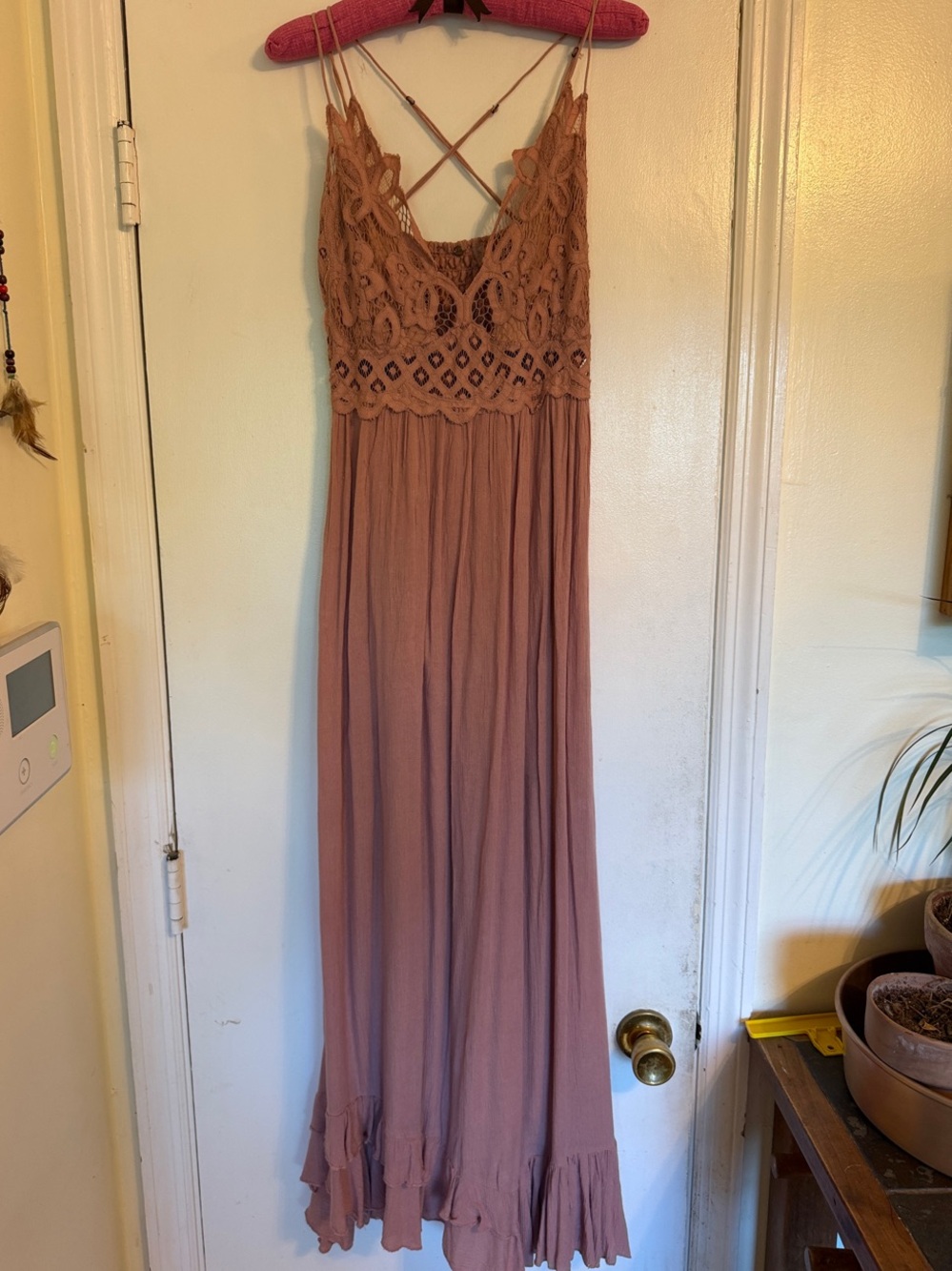 Free People Crochet Bodice Maxi Dress in Dusty Rose Size Large